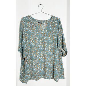 Bloomchic Floral Blue Teal Blouse Top sz 22-24